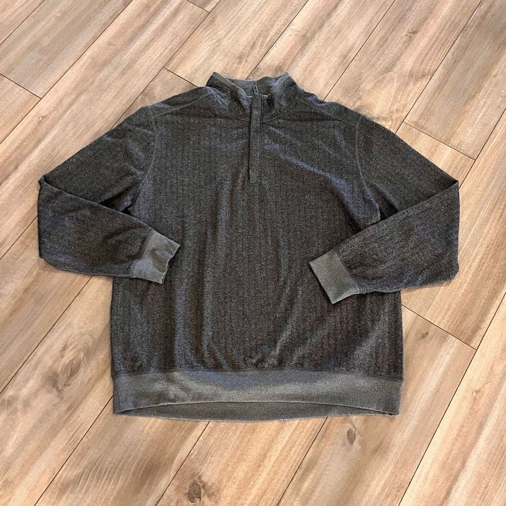 Tommy Bahama Mens XL Gray Herringbone Quarter Zip Pullover Sweater